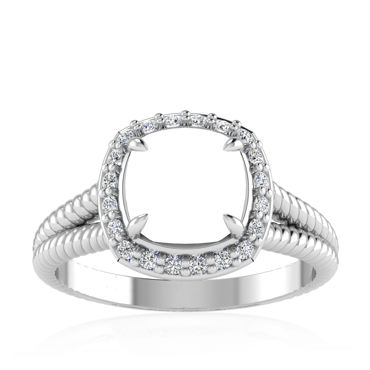 Split Serpent Halo Natural Diamond Ring (Cushion)