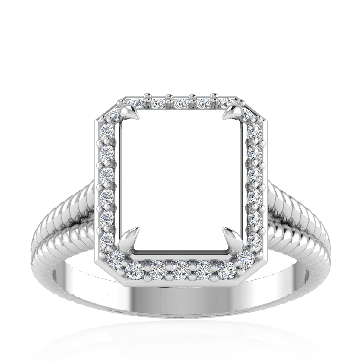 Split Serpent Halo Natural Diamond Ring (Rectangular)