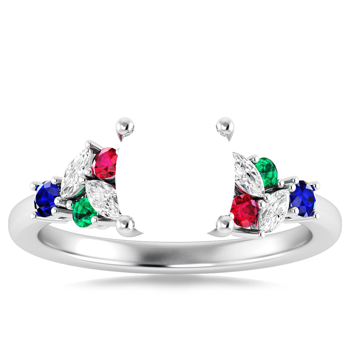 Modern Tri Color Gems & Diamond Ring (Cushion)