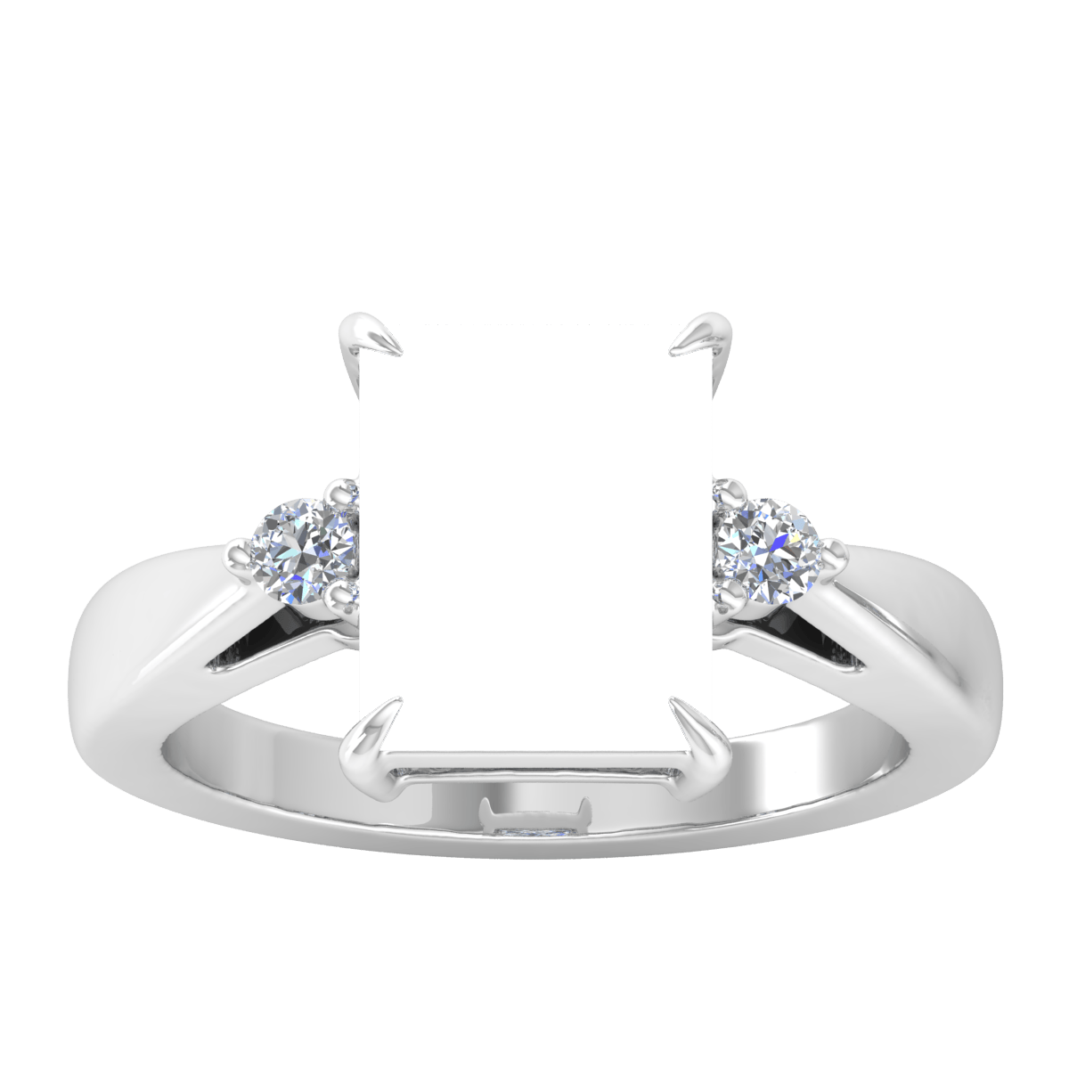 Simple Three Stone Natural Diamond Ring (Rectangular)