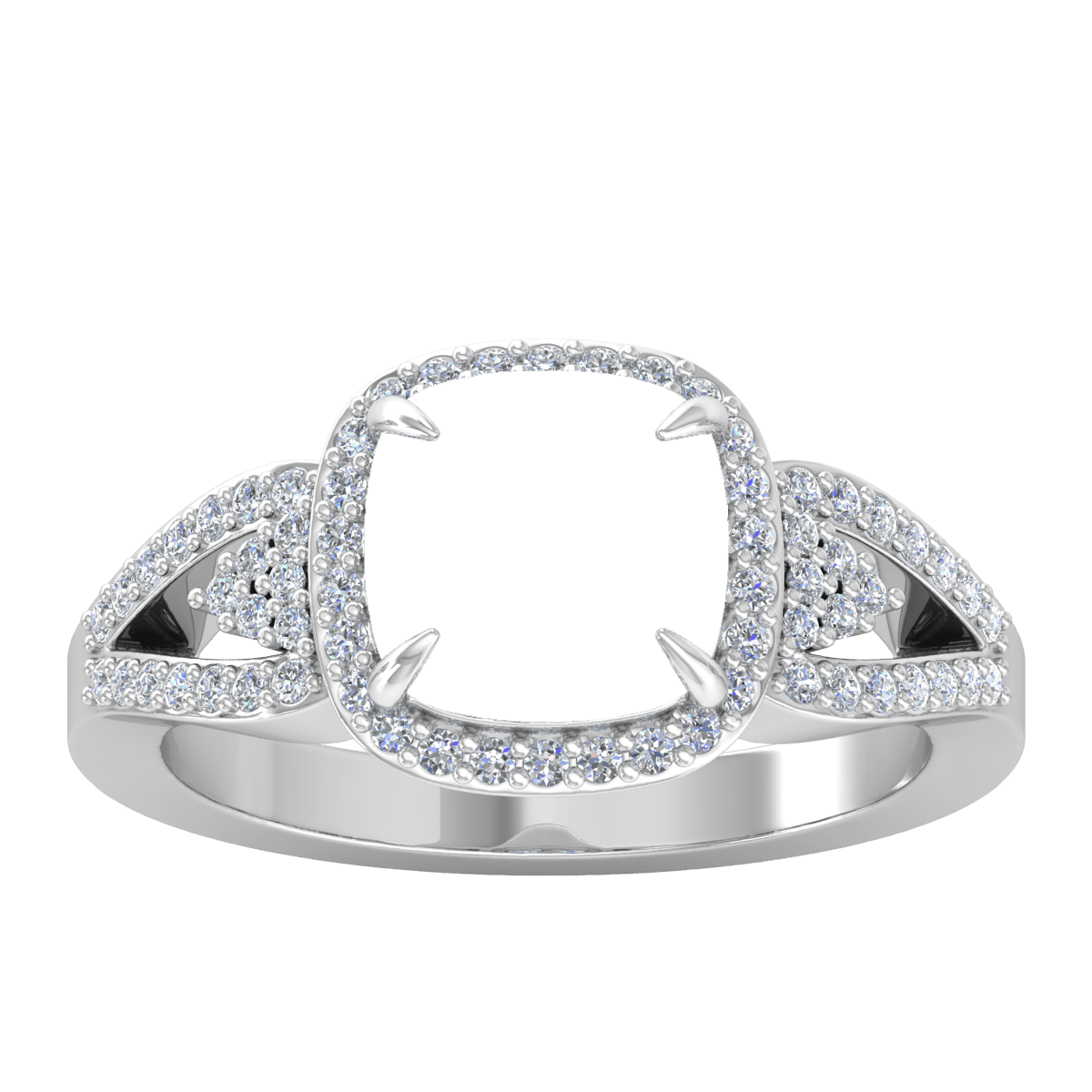 Tri Split Shank Halo Diamond Ring (Cushion) STARLANKA