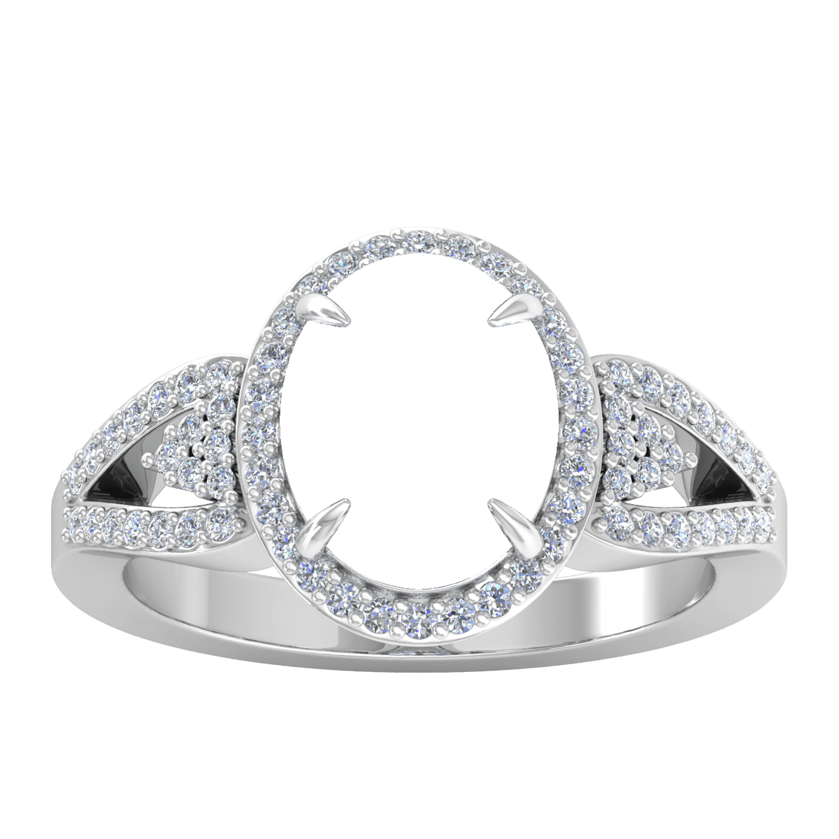 Tri Split Shank Halo Diamond Ring (Oval)