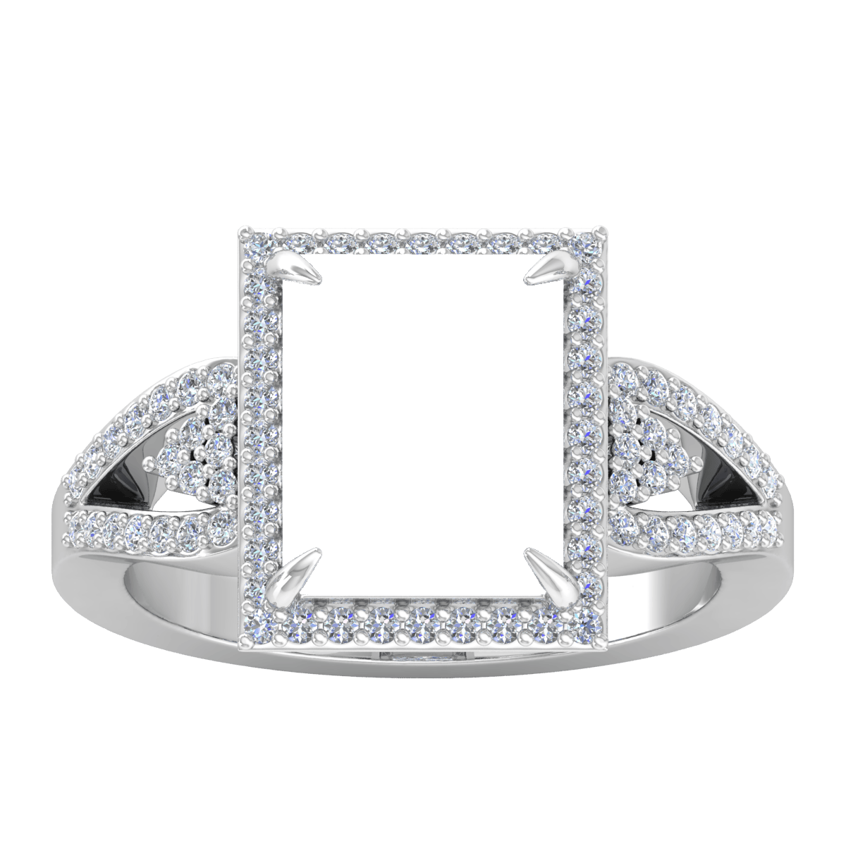 Tri Split Shank Halo Diamond Ring (Rectangular)