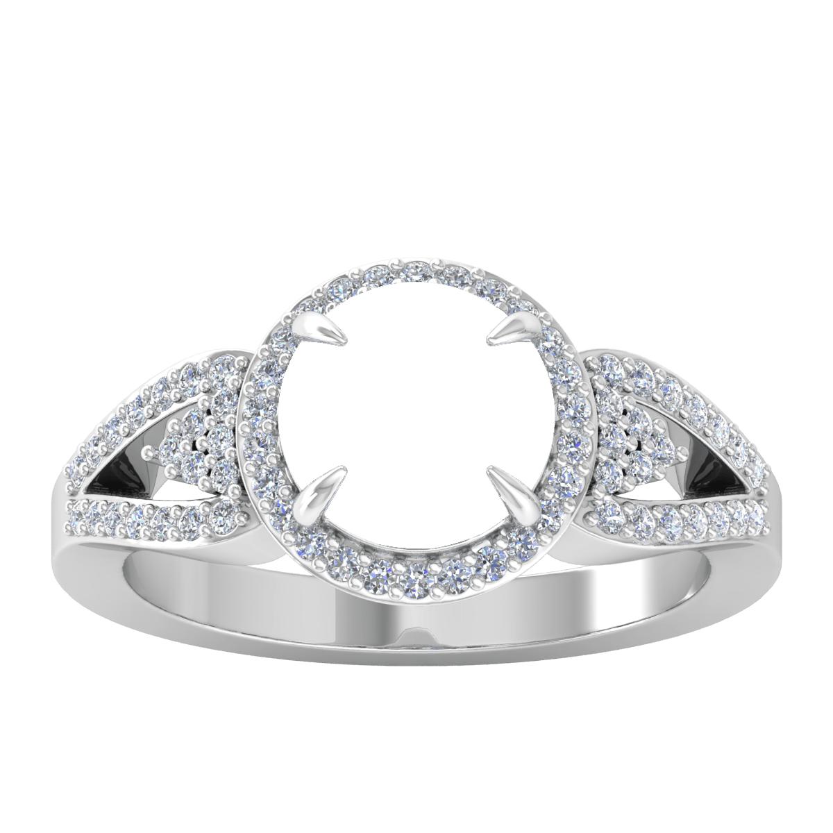 Tri Split Shank Halo Diamond Ring (Round)