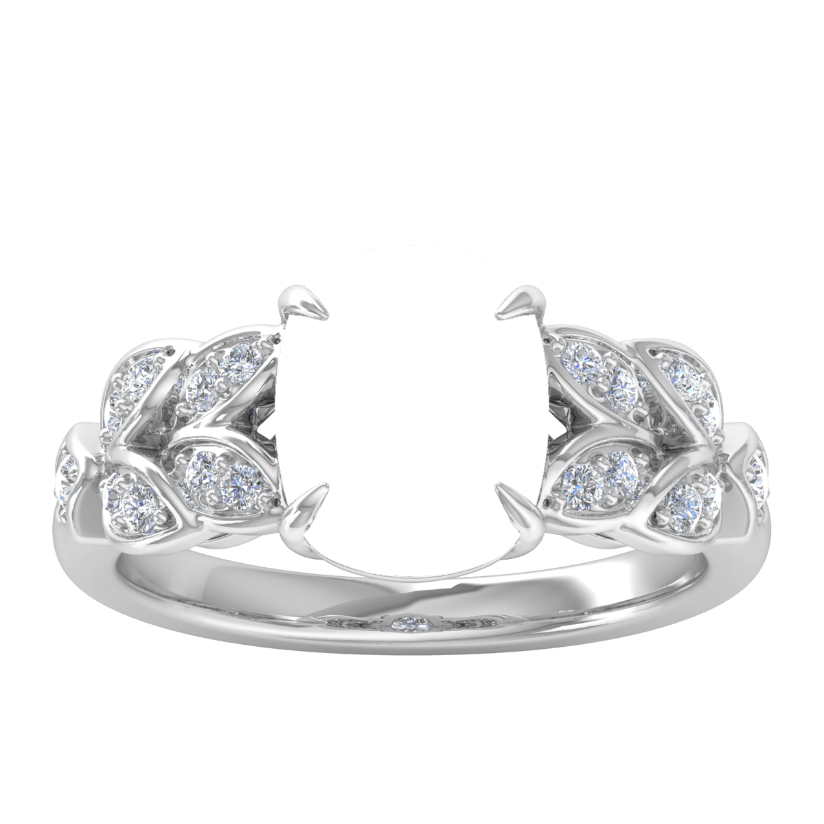 Dual Leaf Vine Diamond Ring (Cushion_L)