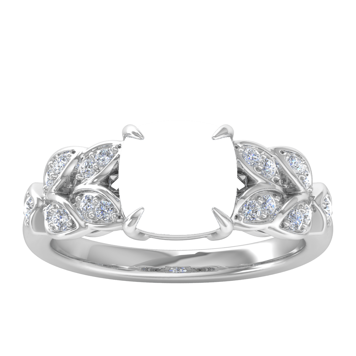 Dual Leaf Vine Diamond Ring (Cushion)