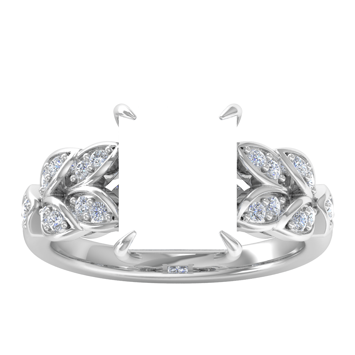 Dual Leaf Vine Diamond Ring (Rectangular)