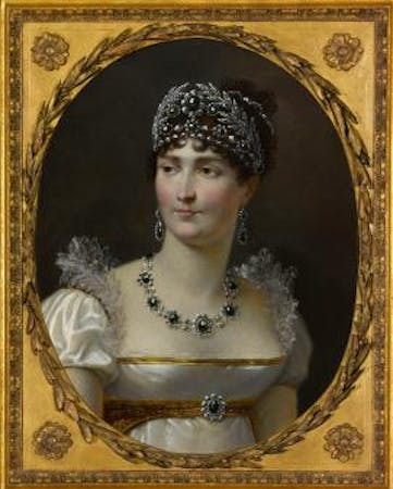 Empress Josephine Portrait in Luxurious Blue Sapphire Jewelry